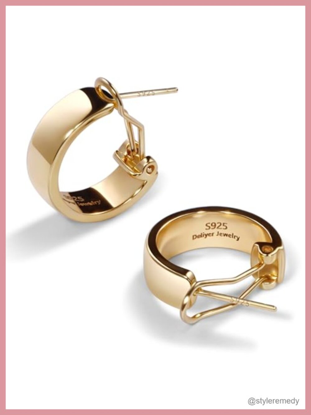 Chunky Gold Hoop Earrings Plated S925 Sterling Silver Hypoallergenic Small
